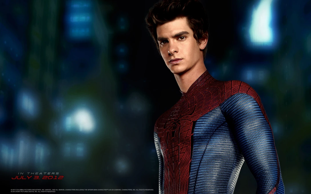 An image of Andrew Garfield as Spiderman. He looks stoic and stiff as he looks into the distance.