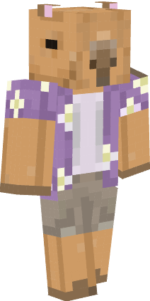 My Minecraft skin which is a capybara with an unbuttoned purple island shirt and cargo shorts.